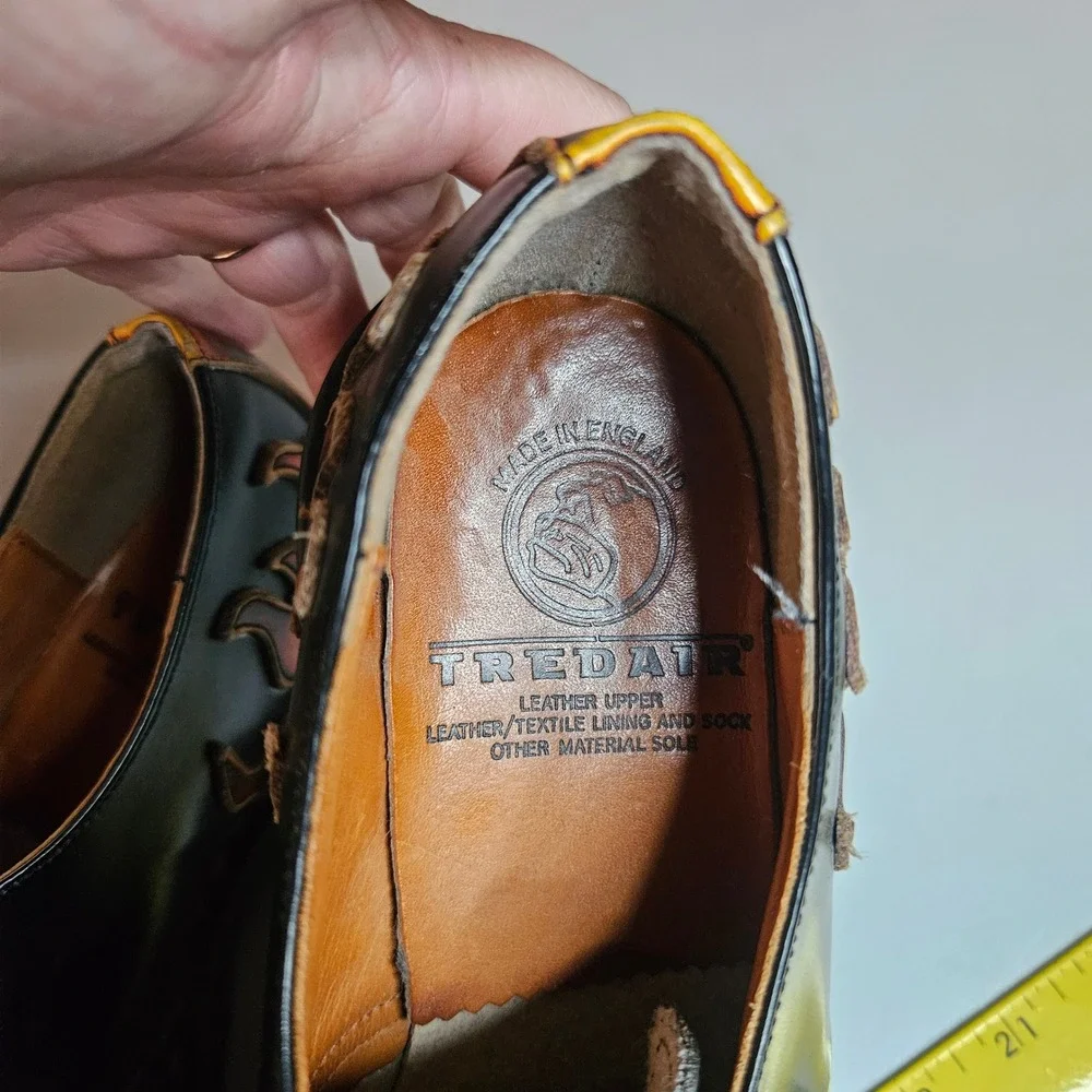 Tredair Made in England Black Leather Flame Oxford Shoes Vintage Size UK 6